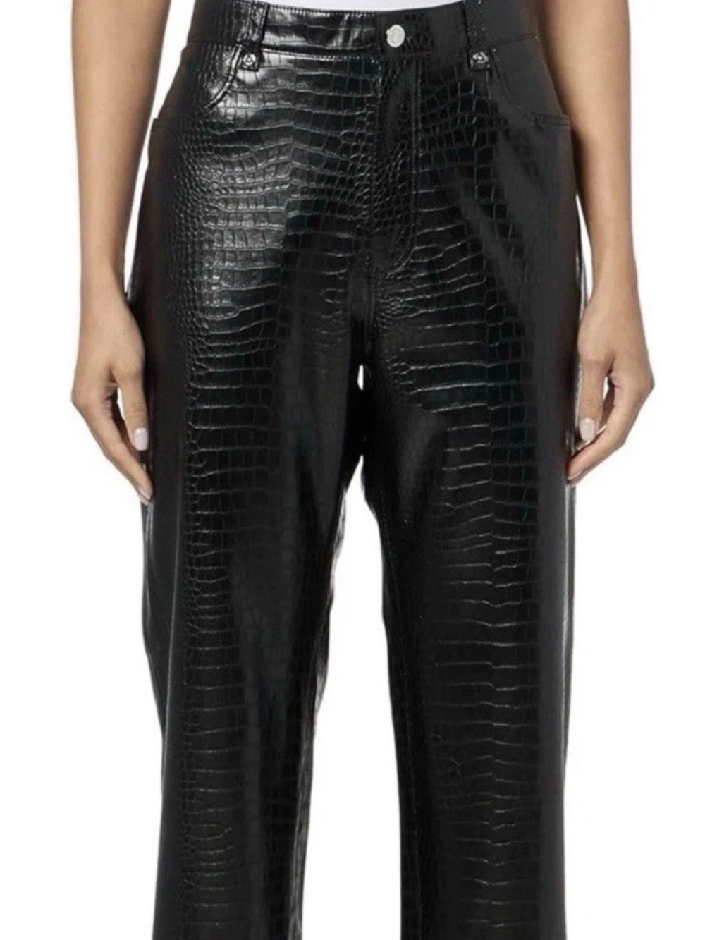 Hugo Boss Women’s Crocodile Embossed Faux Leather Cropped Pants Size 6 Black New